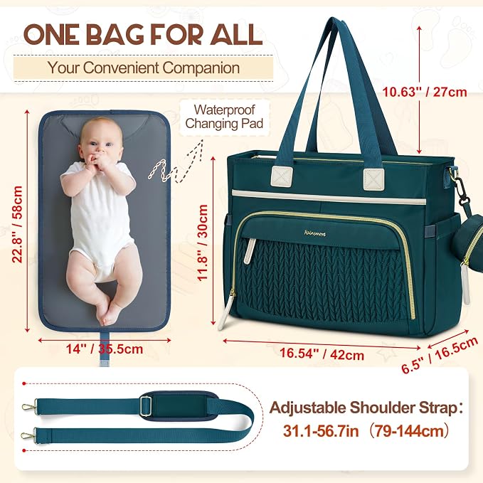 RAINSMORE Diaper Bag Tote, Large Diaper Baby Bag Waterproof Multifunctional Diaper Bag with Pacifier Case & Changing Pad - Image 2