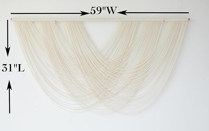 Macrame Wall Hanging Boho Wall Decor Ivory Fiber Handmade Large 57"W*31"L | Large Sofa Wall Accent, for Bedroom Headboard Decor, Handwoven Yarn Texture, Boho Fiber Art Detail, Cozy Home Statement - Image 4