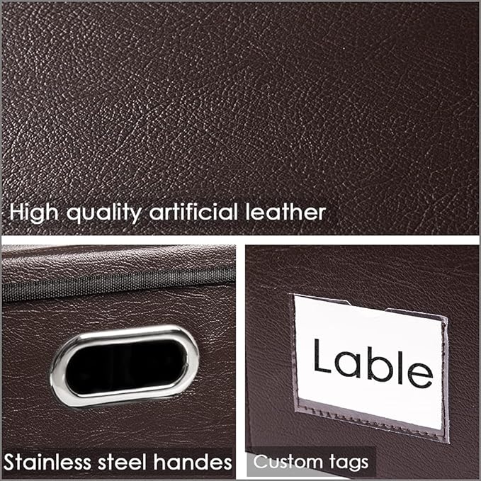 Foldable Storage Bins with Lids [5-Pack] Leather Fabric Collapsible Storage Boxes Organizer Containers Baskets Cube with Cover for Bedroom Closet Office Nursery Brown 14.9x10.8x10 - Image 4