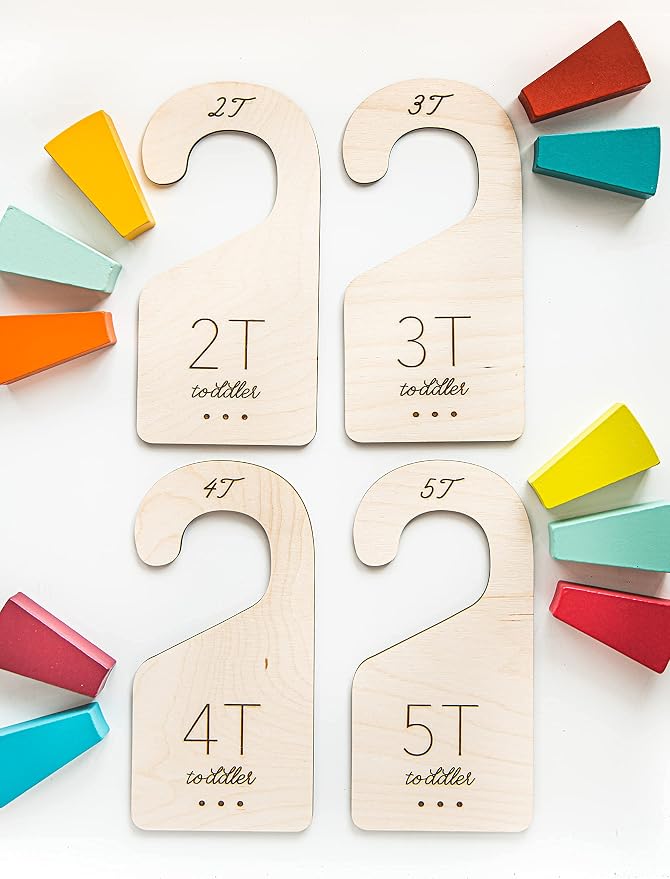 Loft Toddler Closet Dividers Durable Birch Kids Closet Organizer Timeless Etched Design for 2T-5T (Set of 4) - Image 5