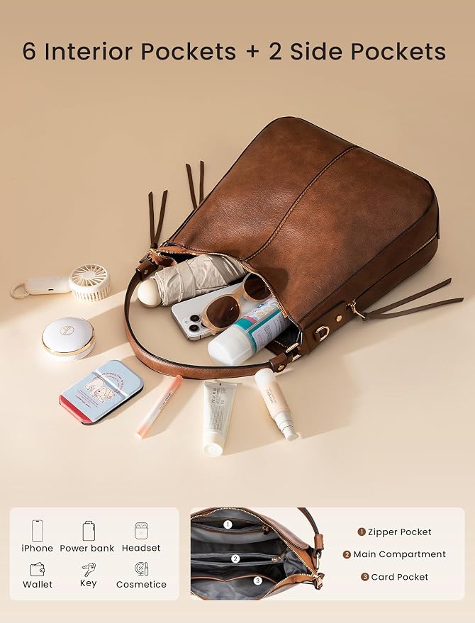 Hobo Crossbody Bag for Women, Designer Shoulder Purse Handbags - Image 3