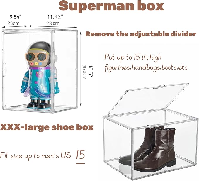 Attelite XXX-Large Acrylic Display Case Boot Shoe Storage Boxes 2 Pack | Boot Display Case With A Movable Divider, Clear Shoe Organizer for Sneakers 2 Tiers,Tool-free Assembly,Magnetic Door - Image 4