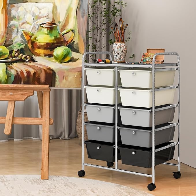 RELAX4LIFE Rolling Storage Cart with 10 Drawers - Craft Storage Cart with Lockable Wheels,Utility Cart, Art Cart Organizer for Crafting Storage, Studio, Office, Home, School Rolling Drawer Cart - Image 2