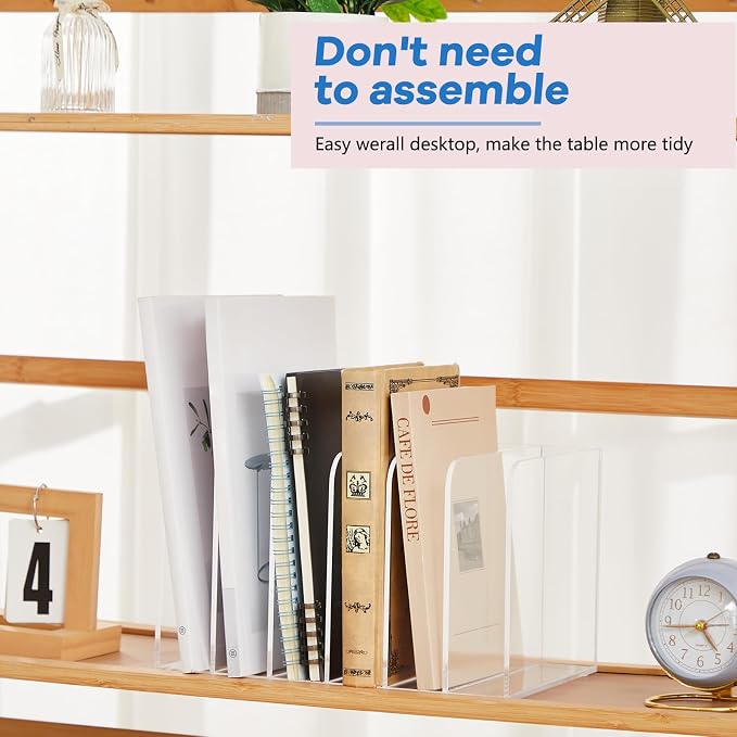 Suzile Clear Acrylic Magazine File Holder with Vertical Compartments Desk Organizer Book Rack for Desk Sorter Paper Folder Office Accessories (Classic,10.5 x 6.9 x 6.3 Inch) - Image 5