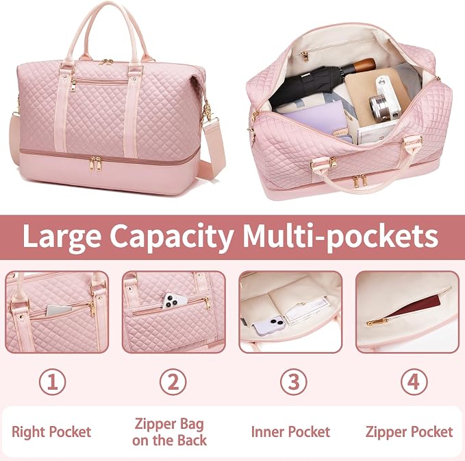 Canvas Duffle Bag for Travel, Weekender Overnight Bag for Women Men with Shoe Compartment Carry on Duffle Bags for Airplanes Gym Sport Business Bag - Image 3