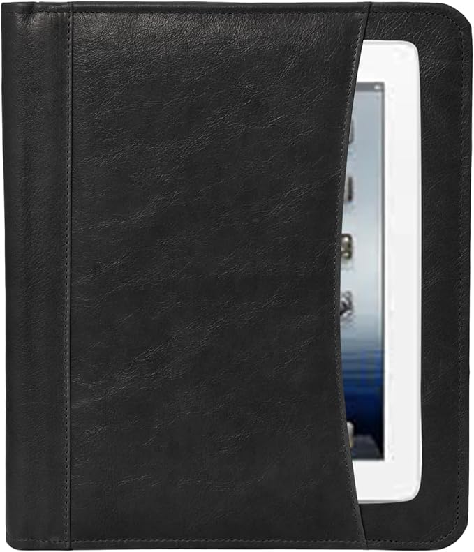 Genuine Leather Portfolio Organizer with Zipper for Men Women, Padfolio Business Resume A4/Pad, Folder Organizer, Legal Pad Holder with Card Slots, Zippered Padfolio for Business Documents, Black - Image 2