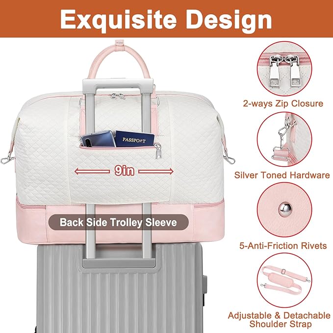 TIBES Travel Weekender Bag for Women, Overnight Bag with Shoe Compartment | 3PCS Large Travel Duffel Bag for Gym, Travel, Hospital, Business Trip, Carry On Tote, Wet & Dry Separation, Water Resistant - Image 3