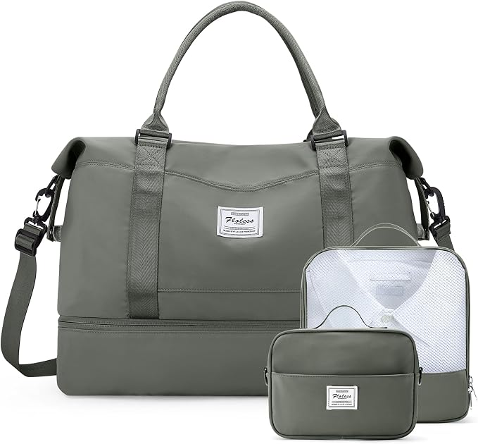 Weekender Bags for Women, Carry-On Overnight Travel Duffel Bag | Travel Bag with Shoes Compartment & Toiletry Bag, Extra Large, 3 Pcs Set by SYCNB