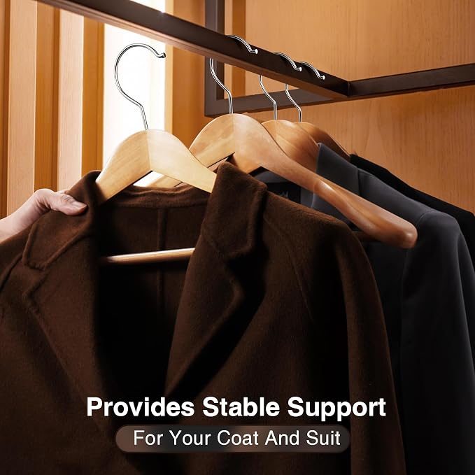 Wide Shoulder Hanger 10 Pack,Solid Wood Hanger,Heavy Duty Suit Hangers,Coat Hangers with Retotating Hooks & Non Slip Pants Bar,Smooth Clothes Hangers for Sweater, Pants, Jacket(Natural - Image 6