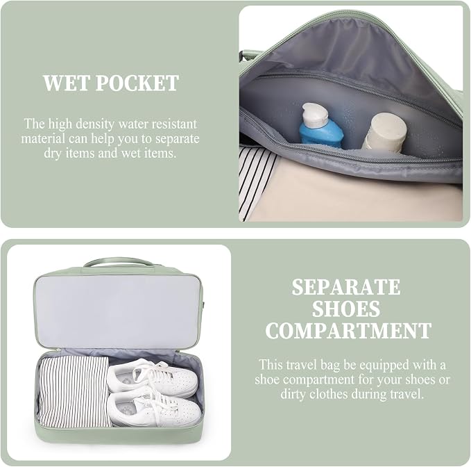 Weekender Bags for Women, Personal Item Travel Bag with Shoes Compartment | Overnight Travel Duffel Bag with Toiletry Bag, Airplane Friendly Carry-On Bag with Wet Pocket & Trolley Sleeve,Medium - Image 5