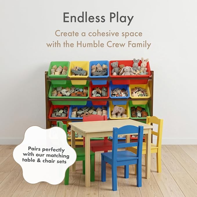 Humble Crew Kids Toy Organizer with 16 Bins, 4 Tier Storage for Playroom | Sturdy wood and steel toddler shelf, removable BPA-free containers, wall anchor anti-tip safety kit for bedroom or classroom - Image 9