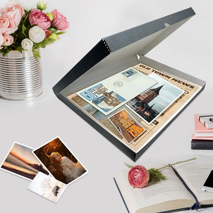Lineco Clamshell Archival Storage Box, 23.5x30.5x1.75 Inch, Gray, Pack of 2 | Acid-Free with Metal Edge Boxboard, Organize and Store Photos Documents Cards Negatives Magazine Prints Family Records DIY - Image 7