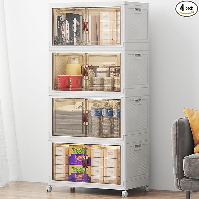Stackable Storage Bins with Lids, 192QT Lockable Storage Cabinet | Folding Storage Box with Doors and Wheels, Collapsible Plastic Drawers for Home, Garage, Office by UAMFURIDirect