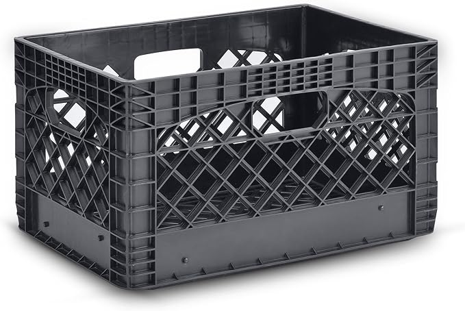 Juggernaut Storage 3-Pack 24-Quart Heavy-Duty Plastic Stackable Milk Crates | Open Bin Basket with Handles, Organizers for Home, Office, Dorm, and Car Organization, Black - Image 6
