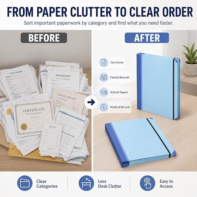 2 Pack Document Organizer File Folder, 12 Pockets, A4 Size | String and Button Closure, Elastic Band Security, Multi-Size Storage, Easy Sorting, Portable Design, Home Office and Travel - Image 5