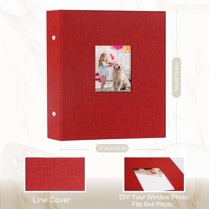 Photo Album 6x4 400 Pockets Slip in Large Capacity Album for Family Wedding Anniversary Linen Album Book Holds 400 Vertical 10x15cm Photos(400 Pockets, Red) - Image 2
