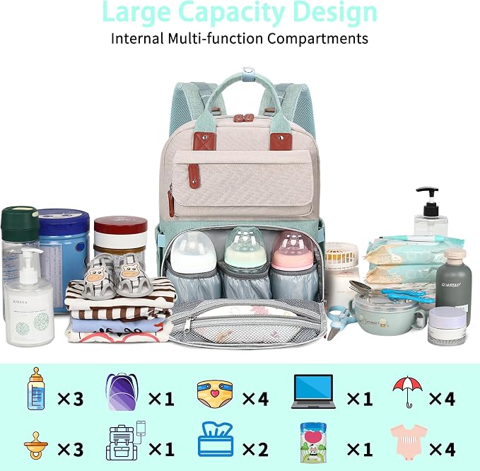 Legestori Diaper Bag Backpack, Baby Diaper Bag for Girls Boys, Multipurpose Baby Backpack for Women, Large Baby Essentials Travel Bag with Insulated Pockets and Stroller Straps - Image 4