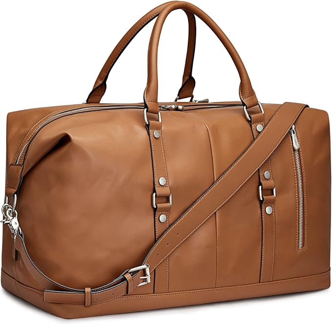 S-ZONE Genuine Leather Women Travel Duffle Weekender Overnight Weekend Carry on Shoulder Tote Bag | Durable Genuine Leather, Carry-on Size,Adjustable Strap,1 Main Compartment and 2 Zipped Pockets by S-ZONE
