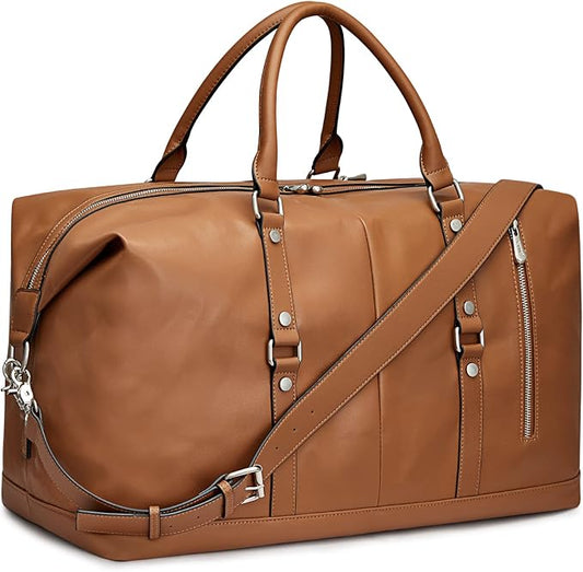 S-ZONE Genuine Leather Women Travel Duffle Weekender Overnight Weekend Carry on Shoulder Tote Bag | Durable Genuine Leather, Carry-on Size,Adjustable Strap,1 Main Compartment and 2 Zipped Pockets by S-ZONE