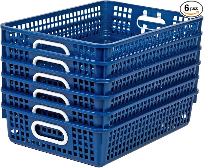 Really Good Stuff Small Desktop Paper Storage Baskets, 14" x 10" x 3.25" | 6-Pack, Navy, Versatile Storage Solution for Classroom, Home & Office, Storage, Multi-Purpose by ReallyGoodStuff