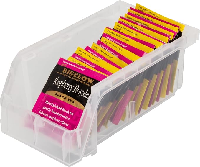 Small Stackable Plastic Storage Bins, 12-Pack, Clear | Open-Front Stackable Bins For Garage, Pantry, Closet & Office, 7"L X 4"W X 3"H, Nests When Empty, Durable Plastic - Image 6