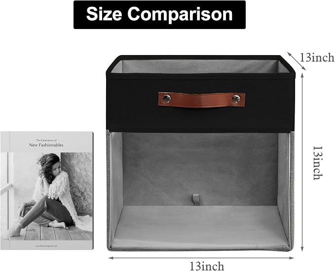 Storage Cubes, 4 Pack Linen Foldable Storage Bins (13 x 13 inch) with Clear Window and Handles, Fabric Organizer for Shelf Closet, Clothes, Books - (Gray and Black) - Image 2
