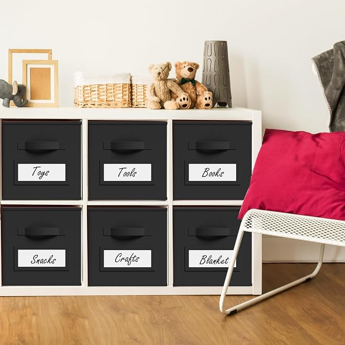 Teenyyou 10 Pack Fabric Storage Cubes 11 Inch Collapsible Cube Bins with Label Window & Handle Foldable Organizers Baskets for Shelf Closet Nursery Kids Room Clothes Book Toy(Black) - Image 2