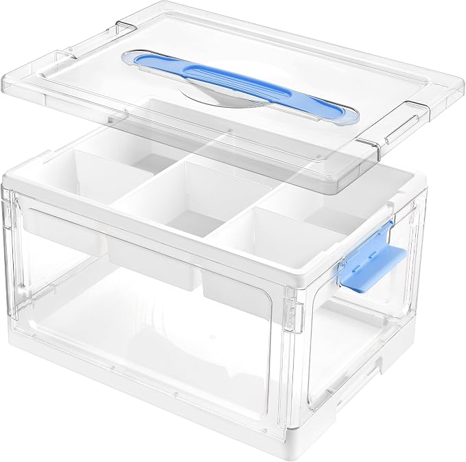Vtopmart 24 QT Blue Clear Craft Organizer with Tray & Dividers, 1 Pack | Storage Box for Coloring Books, Modeling Clay, Molds and Art Supplies, Removable Tray for Craft Supplies Organization by Vtopmart
