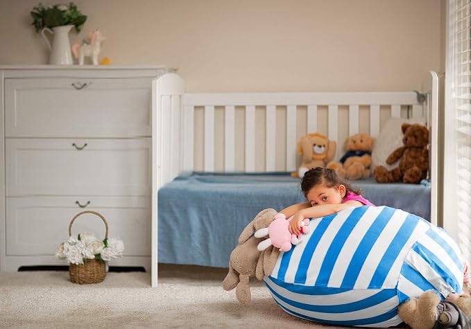 Wekapo Stuffed Animal Storage Bean Bag Chair Cover for Kids | Stuffable Zipper Beanbag for Organizing Children Plush Toys Large Premium Cotton Canvas (Blue, X-Large) - Image 7