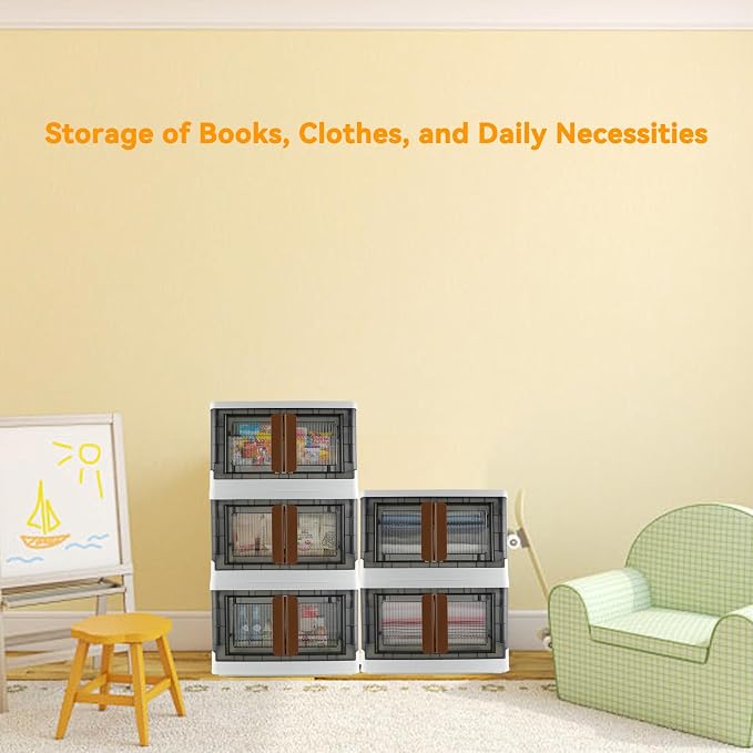 Storage Box, Plastic Cabinet, 8.4 Gallon (32L) Capacity (Each One), 4 Packs, Stackable Collapsible Drawer, with Door and Buckle, Organizer for Home and Office, Transparent - Image 9