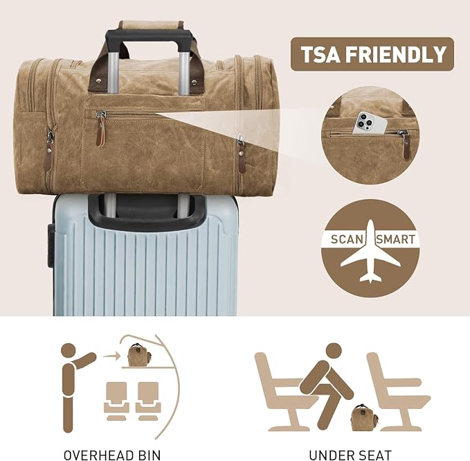 Wildroad Waxed Canvas Duffle Bag - 60L Weekender Overnight Travel Bag | Gifts for Men, Holiday Birthday Gift for Dad, Husband & Partner, Carry-on Size - Image 7