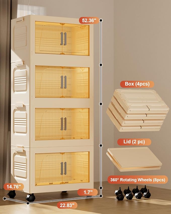 Stackable Storage Bins with Lids, 76QT Storage Containers with Smooth-Rolling Wheels, Plastic Closet Organizers and Storage, Collapsible Storage Bins for Home, Office and Dorm（4 Pack） - Image 6