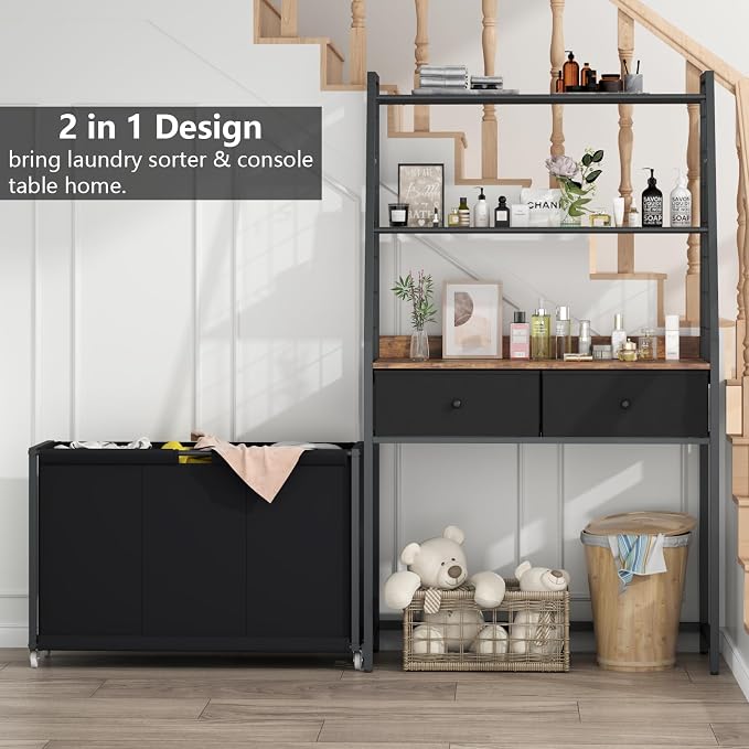 STIKELY Laundry Hamper Laundry Basket with 3 Section Pull-Out Rolling Bags & 2-Tier Storage Shelf, Laundry Sorter for Organization and Storage with 2 Drawers for Laundry Room, Bathroom - Image 3