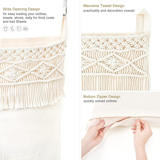 Mkono Macrame Over The Door Organizer and Hanining Laundry Hamper - Image 7