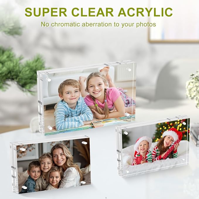 4x6 Acrylic Picture Frame 10 Pack | Clear Picture Frames Double Sided Magnetic Freestanding Photo Block Frame Desktop Display Floating Frameless - Image 4