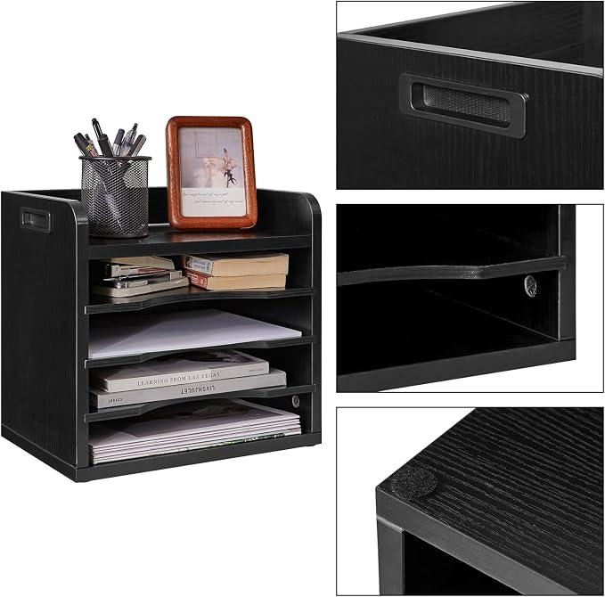 YMYNY Desktop File Organizer with Handle, Document Letter Mail Tray Sorter with 3 Adjustable Shelves, 5 Tiers Paper Holder for School Home Office Desk,Black,13.4 * 12.4 * 9.06" UHBC006B - Image 8