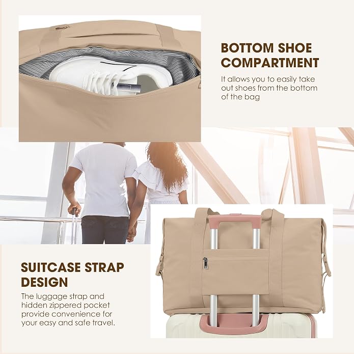 Women's Weekender bag Travel Duffel Bag with Shoe Compartment 21-inch Airline-Approved Carry-On, 2-Piece Overnight Bag Set Personal Item Luggage - Image 4
