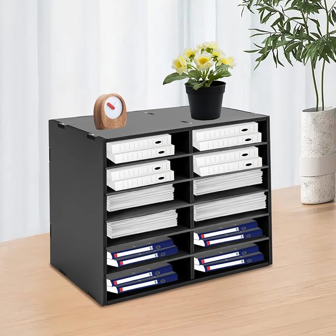 Literature Organizer Sorter, 12 Slots Adjustable File Sorter Mail Organizer | Paper Sorter Organizer, Open Design Paper Storage Mailbox for Office School Classroom, Black - Image 3