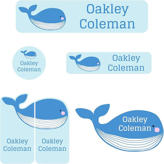 Name Bubbles - Custom Daycare Name Labels (99 Labels - 5 Sizes) Personalized Waterproof Name Stickers for Clothing Tags, Toys, Books, Water Bottles, Lunch Boxes, School, and Shoes (Whale) by NameBubbles