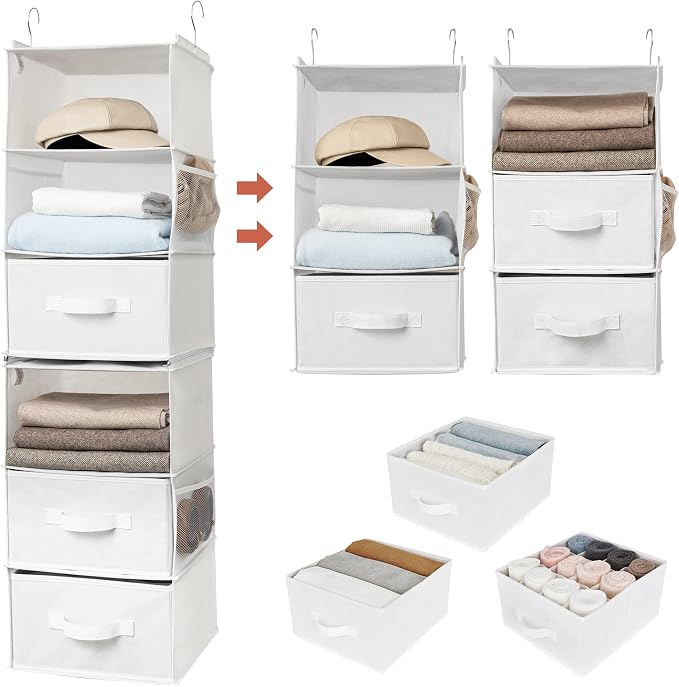 GRANNY SAYS Hanging Closet Organizer, 5 Drawers, 6 Shelves, 4 Pockets | Hanging Closet Organizer with 5 Different Drawer Designs, 6 Shelves & Reinforced Structure for Organized Small Spaces, White by GRANNYSAYS