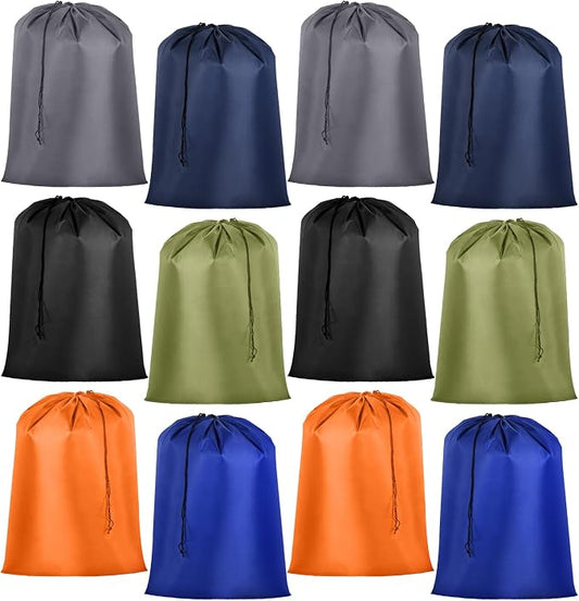 Woanger 12 Pack 28 x 45 Inch Extra Large Laundry Bags Bulk, Colorful | Washable Polyester, Drawstring Closure, For Clothes and Bedding, Foldable for College Dorms, Hotels, Camping and Travel by Woanger