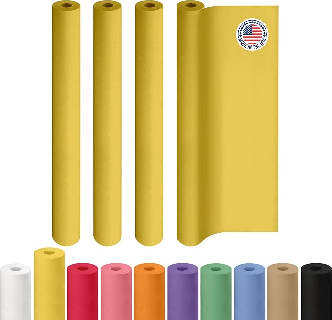 48" x 1200" (100 ft) Yellow Kraft Paper Roll, Pack of 4 - USA-Made Quality Craft Paper for Gift Wrapping, Kids' Arts & Crafts, School Projects - 100% Recycled, 50 lb Natural Material by IDL Packaging by IDLPackaging
