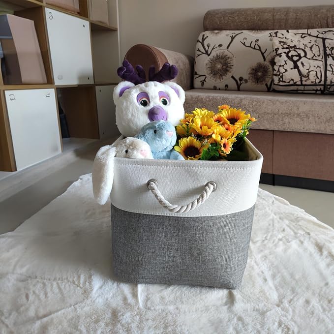Fabric Storage Cubes 13 x 13, Collapsible Storage Bins for Shelf Baskets, Cube Storage Organizer White Gray Bins with Cotton Handles, Foldable Storage Bin box, Cube Storage Bin 6 Pack - Image 8