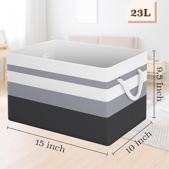 Storage Bins 3-Pack, Foldable Storage Baskets for Organizing Toys, Books, Shelves, Closet, Large Storage Box with Rope Handles, Sturdy Organizer Bins,Gradient Grey | 3-Pack Storage Bins for Organizing Toys, Books, Shelves, Closet, Large Storage Box Stu... - Image 2