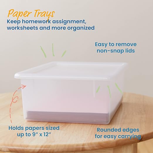ECR4Kids Letter Size Tray Organizer with Lid, Large, 10-Piece, Clear | Durable plastic, GREENGUARD Gold Certified, 1 gallon capacity, stackable/nestable, easy-lift lids, classroom & home use - Image 3