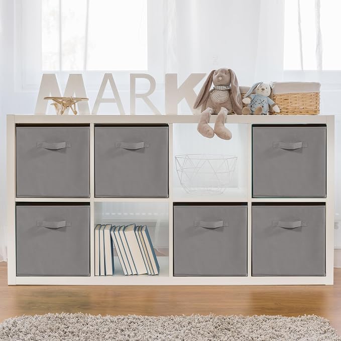 11x11 Storage Bins, Set of 3 Storage Cubes, Collapsible Cube Storage Box, Fabric Closet Organizers with Handles for Home, Office, Closet Shelf Cabinet, Bookcase, Grey - Image 5
