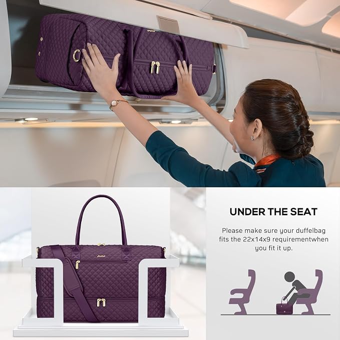 Travel Duffle Weekender Bags for Women - Carry on Overnight with Shoe Compartment Duffle Bag Hospital Bag Dark Purple - Image 7
