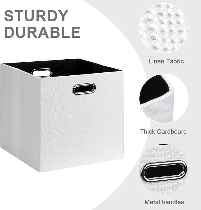 Posprica 11x11 Storage Cubes, Collapsible Storage Bins with Dual Handles, Fabric Foldable Storage Boxes Basket for Closet Shelf Cabinet Bookcase Organization, Set of 4, White - Image 4