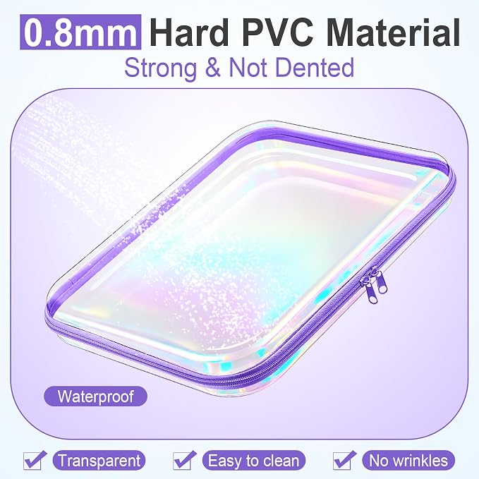 Sanwuta 6 Clear Hard Zipper Case,Holographic,13.78 X 11.81 X 2 Inch | Pencil Case Pouches ,Makeup Bag,Plastic Toiletry Diaper Bag ,Travel Toy Storage,Waterproof Organizer Bins - Image 4