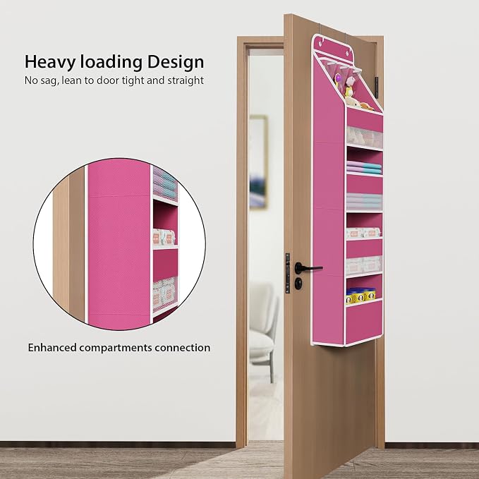 Univivi Fabric Over Door Hanging Organizer for Baby Nursery, Pink, 5-Shelf | Door Storage with Large Capacity Breathable Mesh Pockets, Over Door Storage Organizer for Baby Essential, Bedroom, and Dorm - Image 2
